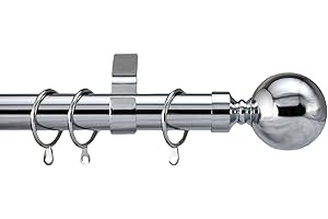 Your Home Online Quality Heavy Duty 28mm Metal Curtain Pole Rings Rods 50mm Metal Finials (Polished Chrome, 4m)