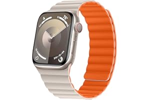 HITZEE Kompatibel mit Apple Watch Armband 49mm 45mm 44mm 42mm 41mm 40mm 38mm, Weiches Silikon Magnetische Armbänder Kompatibel für iWatch Ultra 2 Serie 9 8 7 SE 6 5 4 (38/40/41, Polarstern/Orange)