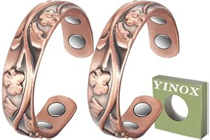 YINOX (2er-Pack) 99,9% reines Kupfer Ringe Sets für Damen Frauen Frauen Antik Blumen Design Einstellbare Gesundheit mit jeweils 4 Magneten
