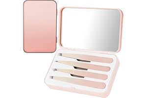 Hshenjhu Set 4 Pcs Pinzetten für Gesichtsbehaarung bei Frauen, Präzisions Pinzetten mit Reiseetui, Tweezers mit Spiegel, Edelstahlpinzette für Augenbrauen für Frauen und Männer (Rosa)