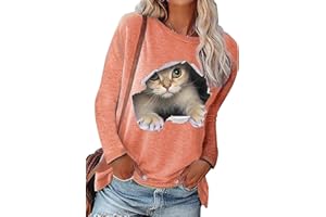 ORANDESIGNE Felpa Donna Gatto Sweatshirt Felpe Maglione Invernale Maglie Leggere Manica Lunga Maglietta Elegante Curvy Crewneck Sweatshirt Stampa 3D Gatti Girocollo Pullover Casual