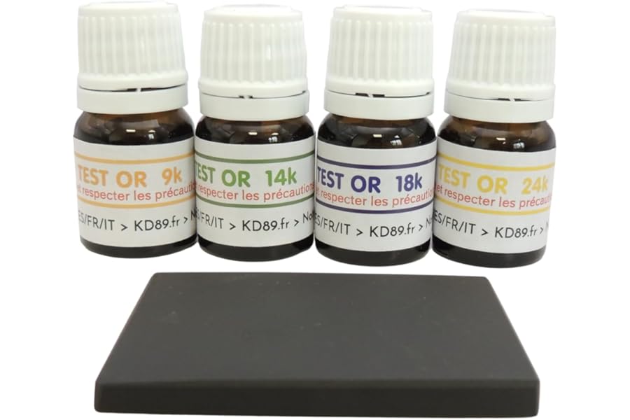 Gold Tester 9 14 18 24 K Carats Ready to Use Bottle Kit + Natural Key Stone 50 x 40 mm + Free Expertise Guide (Gold Tone Testing)