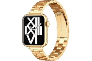 ARTCHE Thin Watch Strap for Apple Watch Straps 41mm 40mm 38mm, Compatible with iwatch Straps Series 9/8/7/6/SE/5/4/3/2/1, Lady Slim Stainless Steel Replacement Band Wristband for Women Man, Gold
