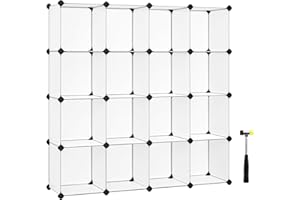 SONGMICS Scarpiera Componibile, Scaffale a 16 Cubi Modulari, Guardaroba, Recinto per Animali Domestici, Camera da Letto Cabina Armadio Ingresso, 31 x 123 x 123 cm, Bianco LPC44L