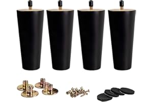 15cm Holz Tischbeine, La Vane 4 Stück Schwarz Massivholz Konisch Ersatz Möbelfüße Möbelbeine mit vorgebohrten M8 5/16" Bolzen & Montageplatten & Schrauben für Sofa Bett Schrank Couch Ottomane