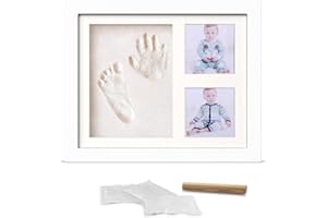 Creacloud Marco de Huellas para Bebé Recuerdo, Kit de Impresión de Manos y Pies para Recién Nacidos, Regalo para Baby Shower, Bautizo, Navidad o Primer Cumpleaños - Incluye Arcilla Suave y Foto