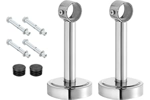 sourcing map Set di 2 staffe di montaggio a soffitto per tubi da 2,6 cm, in acciaio inox, per aste per tende da armadio, bagno, lunghezza 15 cm