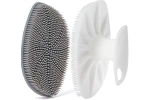 HieerBus Silicone Scrubber Viso, Spazzola Pulizia Viso Manuale Spazzole di Lavaggio Viso, Delicato Esfoliazione Pad & Massaggio Cura Della Pelle per Uomini (Bianco+grigio)