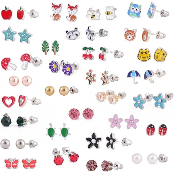 Pendientes Clip Para Niñas Sin Perforación | 9 Pares De Animales, Resina, Almohadillas Goma