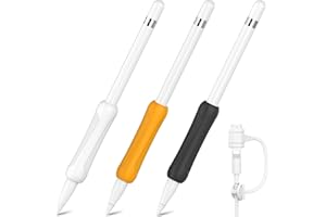 NIUTRENDZ Lot de 3 Coques de Protection en Silicone pour Apple Pencil 1ère génération Design Ergonomique - avec câble d'adaptateur (Blanc + Orange + Noir)