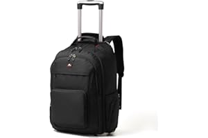 WIRABO Backpack with Wheels, 15.6 Inch Trolley Hand Luggage, Laptop Travel Bag with Wheels, Large Backpack for Men, Work, College, black, Business
