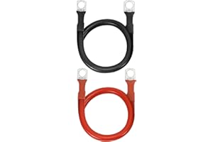 QWORK® Câble Batterie Voiture 2AWG/ 35mm² de 50cm avec Bornes Cuivre Étamé M10 pour Auto, Moto, Camion, Camping-Car, Marine, Solaire, Bateau