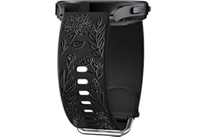 Mastten Blume Gravierte Armband Kompatibel mit Samsung Galaxy Watch 5/Watch 4/Watch 6 40mm 44mm Damen, 20mm Weich Sport Silikon Ersatzarmband für Galaxy Watch Active 2/Watch 3 41mm/6 Classic, Schwarz
