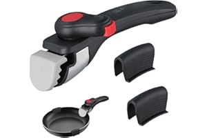 DecorDwell Manico per Pentola Universale, Rimovibile Manico per Pentola,Rimovibile e Anti Scottatura,Nero, per Pentole da Cucina,Wok, Casseruola, con 1 Paia di Presine Silicone da Cucina