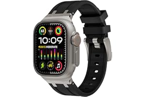 KADES 49mm 45mm 44mm 42mm für Apple Watch Ultra 2 Armband,Flüssigsilikonkautschukarmband für iWatch Ultra 2/1,Series 9/8/7/6/5/4/3/2/1/SE,luxuriöses AP-Gummiarmband mit Edelstahladapter,Schwarz/Titan