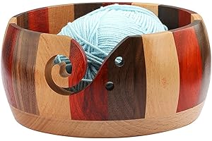AMZTEMU All-in-ones wooden yarn bowl, Tazón de lana, Crochet yarn bowl, Cuenco de hilo de ganchillo sin tapa -tricolor(15 * 8cm)