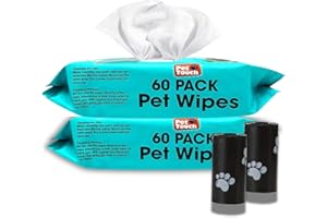 2 X 60 Pack All Purpose Pet Wipes for daily Cleaning of your Dogs and Cats & 2 X Rolls of BOLYDOOM Eco Friendly Poo Bags