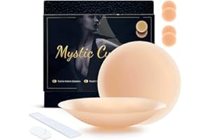 MYSTIC CURVES Cache-Tétons Femme Ultra Doux Réutilisables en Silicone, Invisibles Adhésifs Hypo allergéniques | 2 Paires+ Super Boîte de Rangement+ Protections Tétons | Nipple Covers Mamelons Seins [8cm Ø]