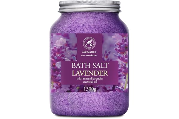 Sel de Bain Lavande 1300g - Sel de Mer avec Huile de Lavande Essentielle 100% Naturel - Bon Sommeil - Soulagement du Stress - Beauté - Bain - Soin du Corps - Aromathérapie