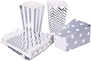 PALMFOX 36 Pcs Popcorn Boxes Cardboard Popcorn Paper Bags Small Snack Candy Containers for Kid Wedding Birthday Party Decoration(Silver)