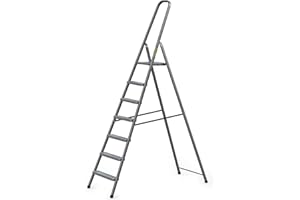 Drabest Home Échelle en Acier avec Finition Revêtement en Poudre et Plateforme – Escabeau 7 Marches avec Plateforme – Escabeau Léger – Échelle Pliable pour la Maison – 125 Kg – 52x219x8cm