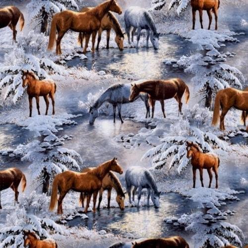 Fat Quarter Wild Wings Crystal Glenn Winter Horses 100% Cotton Quilting Fabric