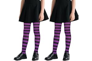 SAIIURV 2 Pezzi Collant Opachi, Viola e NeroCollant a Righe, Collant per Bambine, Halloween Costume, Collant a Righe da Strega, per Feste, Spettacoli, Balli, Halloween, Cosplay