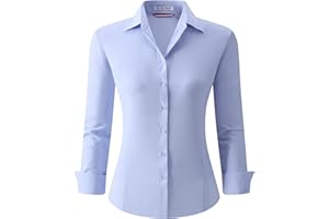 Alex Vando Damen-Hemden Normale Passform Langärmelig Stretch-Arbeitshemd