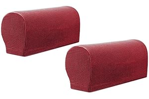 CRETTY-MEET 2pcs Armrest Covers Soft Polyester Spandex Stretch Fabric Waterproof Arm Caps Anti-Slip Furniture Protector Slipcovers for Chair, Sofa, Couch - Wine Red