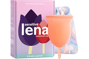 Lena Sensitive Menstrual Cup, Reusable Soft Period Cup, Tampons,Period Underwear and Menstrual Pads Alternative, Feminine Care, Silicone Menstrual Cups, Made in USA, Super Heavy Flow, Large, Coral