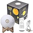 Swthlge 4 in 1 Qur'an Moon Lights 3D Print Lamp 7 Colors LED Night Light, Bluetooth Speaker with Remote, Quran Recitations and Song, FM Broadcast