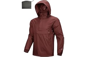 Outdoor Ventures Rain Jacket for Men Waterproof Pullover Lightweight Hooded Windbreaker Outdoor Raincoat Packaway Breathable Windproof Shell Jacket for Travelling, Camping, Running, Hiking