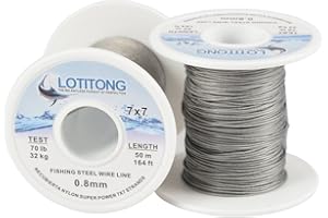 LOTITONG 50 Meters 70 Pound Test Fishing Steel Wire line 7x7 Strands 0.8mm Trace Coating Wire Leader Coating Jigging Wire Lead Fish Jigging Line Fishing Wire Stainless Steel Leader Wire