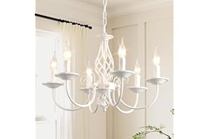 JIINOO Lampadari di Campagna Francese, Lampadario Vintage Bianco a 6 Luci, Lampada a Sospensione Rustica Regolabile in Altezza, Lampadario in Stile Rustico per Cucina, Sala da Pranzo, Soggiorno