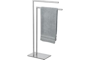 WENKO Porte-Serviettes Recco| Porte-Serviettes sur Pied en INOX satiné | avec Plaque Lourde pour Une Bonne stabilité| Deux Barres 40cm pour Ranger Les Serviettes | 48x80,5x20cm | INOX satiné