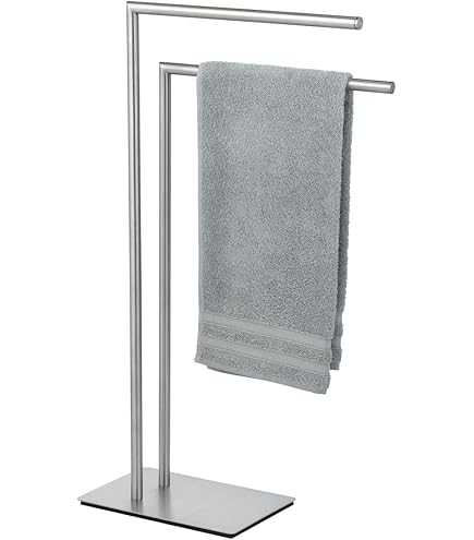 WISATO - Free Standing Towel Rack For Bathroom - Brushed Nickel Finish - Stand Alone 2 Tier Stainless Steel Towel Rack For Bathroom Floor With Heavy Marble Base, Double T Shape
