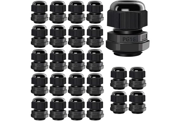 Gebildet 25Pack PG16 Kabelgenomföring, Plast Vattentät IP68 Justerbar 8.5-14mm Kabelförskruvning med Gummipackningar, M22*1.5