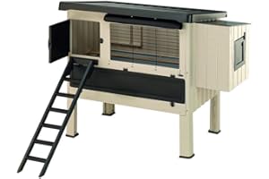 Ferplast Pollaio esterno HAPPY FARM 120 Casetta per galline ovaiole, Resina termoplastica e legno, per circa 6 galline, Nido, Tendina protettiva e Accessori inclusi, 140 x 139 x h 110 cm, Beige