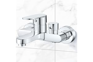 BOOXELY Robinet Baignoire Douche Chromé Mitigeur Baignoire pour Bain et Douche Robinet Mitigeur Monocommande Montage Mural Apparent，Universel Filetage 1/2''