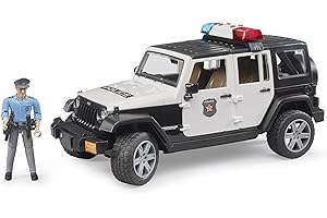 bruder 02526 - Jeep Wrangler Unlimited Rubicon Vehículo Policial con Agentes de Policía y Equipo, Módulo de Luz y Sonido