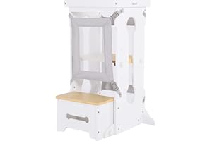 Bateso Torre de Aprendizaje con 2 Red Protectora, Torre Montessori de Madera para Niños y Bebés de 18 Meses+, Learning Tower Estable para Cocina, Mostrador, Baño