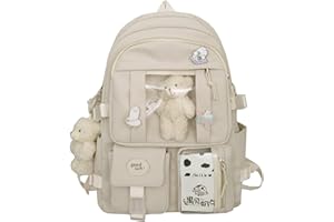 7VSTOHS Kawaii Sac à Dos Scolaire pour Filles Mignon Sac à Dos Esthétique Cartable Scolaire avec Épingle et Accessoires