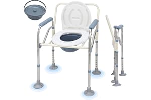 Vkechh Toilettenstuhl für Senioren 150kg Faltbar Nachtstuhl mit Armlehne Hygienischer Toilettenstuhl Toilettenhilfe WC Stuhl Höhenverstellbar Stuhl für Toilette mit Herausnehmbarer Eim