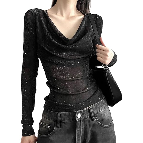 GRACE KARIN Sprankelende tops voor dames, halve mouwen, V-hals, pailletten, feestblouse, fluwelen tops voor Kerstmis, uitgaan, nacht, Champagne, S