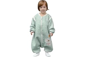 MIKAFEN Saco Dormir Bebe Invierno 2.0tog. con Mangas extraíbles,100% algodón otoño e Invierno.1 a 3 años - Verde