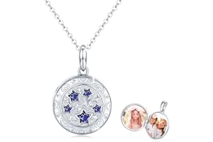 JFASHOP Medaillon Kette Damen Sterling Silber 925 Opal Stern Halskette Amulett Medaillon Runde Anhänger Zum Öffnen für Bilder Foto,Opal Schmuck Valentinstag Geschenke für Freundin Frau Mädchen Kinder
