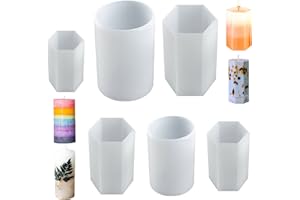 CDIYTOOL 6Pcs Silicone Candle Molds, Cylinder & Hexagon Pillar Epoxy Resin Molds for Making Aromatherapy Candles Soap, Flower Specimen, Insect Specimen, Clay Craft