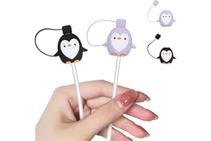 DIYGODY Bonito Accesorio Protección de Teléfono USB Protectores, 2 Piezas Protector de Cables con Anime Animales Diseño para iPhone/Android USB Type-C, Lindo Cable USB Saver para Líneas de Datos - Pinguino