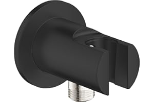 GROHE Vitalio 269622431 uniwersalna złączka ścienna z kolankiem wylotowym prysznica 1/2 cala i uchwytem ściennym, gwint zewnętrzny do pryszniców ręcznych, matowa czerń, 269622431