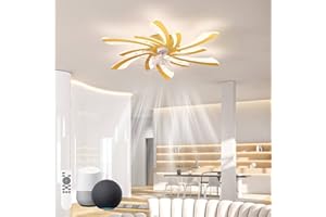 KeLuKes Plafonnier Ventilateur Silencieux Compatible Alexa et Google Assistant, 78cm Lustre Ventilateur de Plafond Chambre, Moteur Dc, Fonction Mémoire Minuterie Réversible Ventilateur Gradable, Or